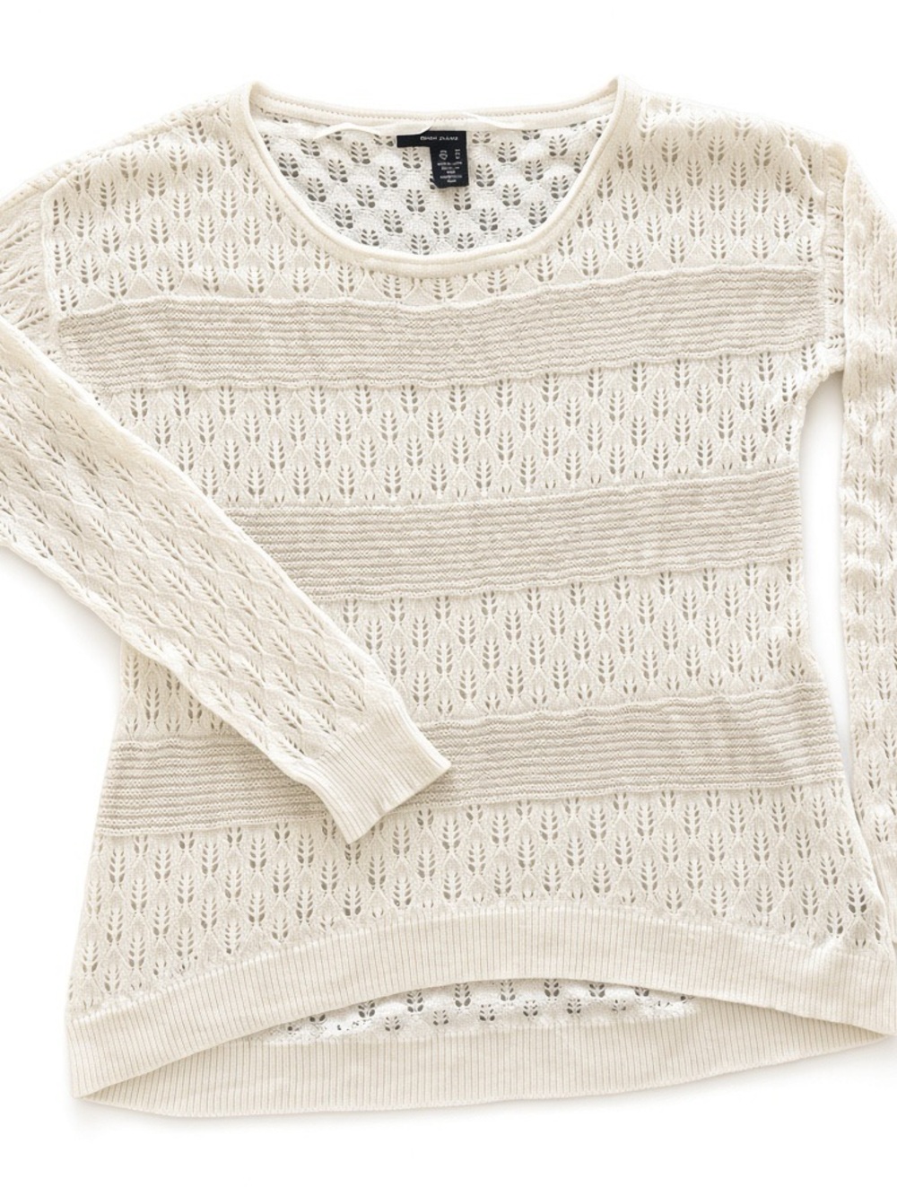 Donna Karan Cream Openwork Sweater with Beige Stripes